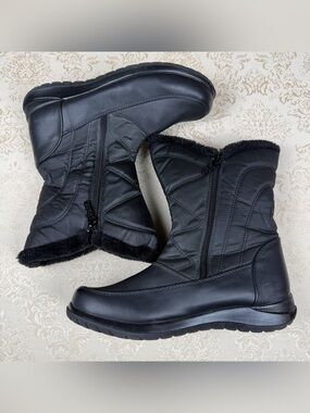 totes Black Faux-Fur Zip Winter Boots